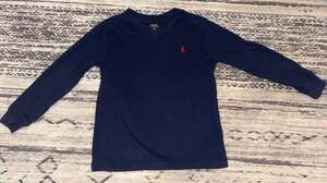 Polo Ralph Lauren Boys Size 6 Navy Blue Long Sleeve V-Neck Jersey Tee